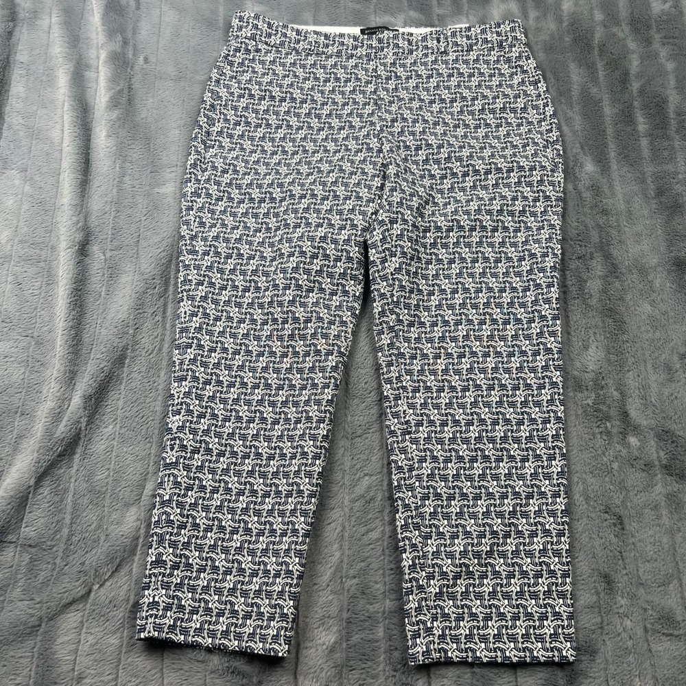 Banana Republic Avery Petite Ankle Pants 10P Navy White Geometric Basketweave